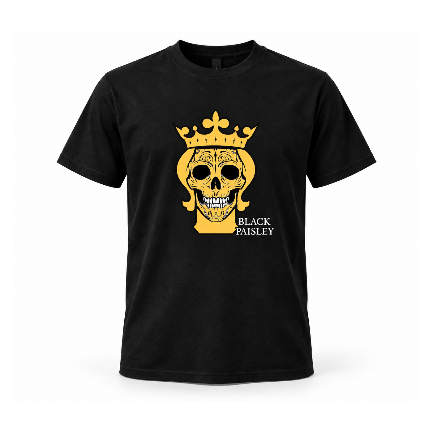 Black Paisley - T-shirt with yellow crown logo
